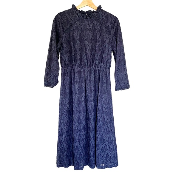 ORANGE CREEK | Navy Lace Knee Length Modest Dress - Picture 10 of 12